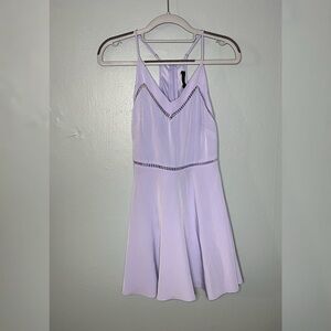 ASTR lilac purple fit and flare dress with mid cutout belt
